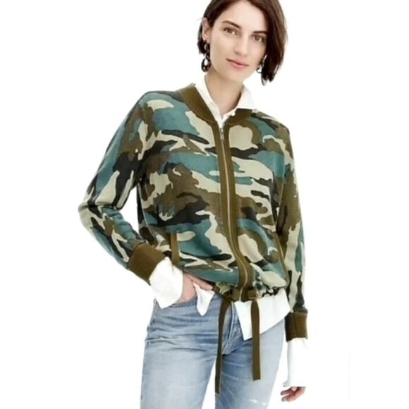 J. Crew Green Camo Bomber Cardigan Sweater - Picture 1 of 8